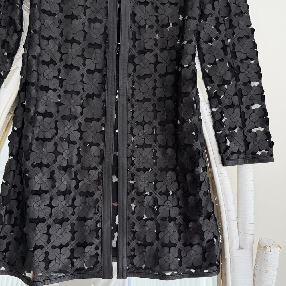 Lamb Leather Cut Out Duster Jacket Womens XS Black Mesh Floral Whimsigoth Art - Picture 5 of 12